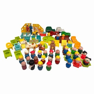 Vintage 70s Fisher Price Little People Lot 25 Figures & Animals Cars Furniture ￼