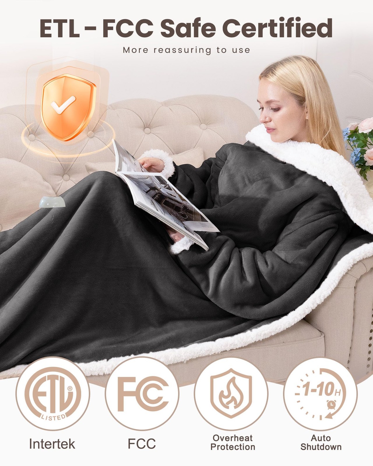 Wearable Heated Blanket with Foot Pocket,Electric Snuggle Throw Blanket with ...