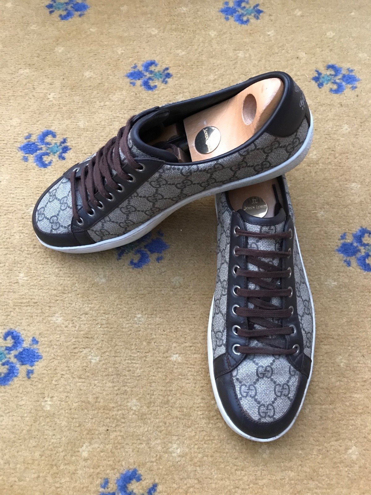 Gucci Trainer Sneaker Ace Shoes Monogram Low Top Canvas Mens UK 9 US 10 EU 43