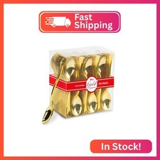 Gold Plastic Mini Spoons Disposable, 4 inch (80 Pack) Tasting Spoon, Dessert Min
