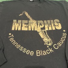 VTG Memphis Tennessee Black Caucus Jazz T-Shirt USA Made Soul Sax Mens XL Blues