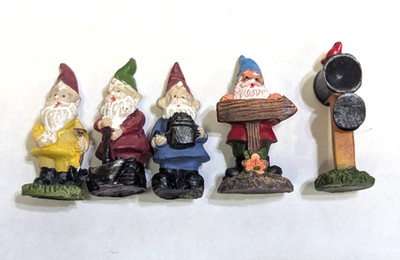 Bloom Room Littles Gnomes Lot of 4 Gnome Figures and Mailbox