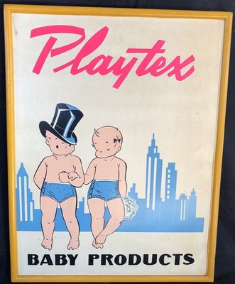PLAYTEX BABY PRODUCTS. WERBEPLAKAT 1950 SCHAUFENSTER LADEN BELGISCHE BRIEFMARKE 