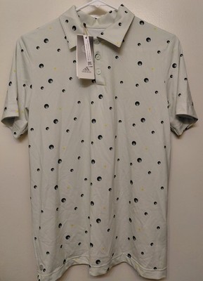 adidas Teen Boys L (13-14) B PRT Polo Golf Linen Green Polka Dot Short Sleeve
