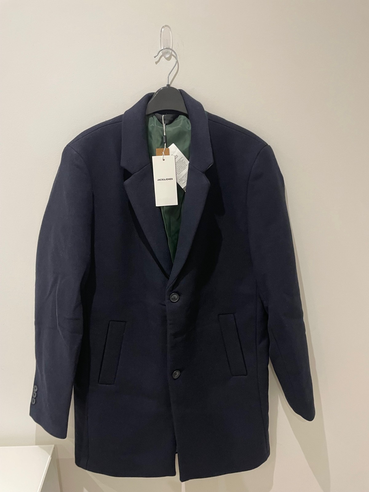 Jack & Jones Moulder Wool Coat Size Large Navy Pea Tailored RRP £90 image 9