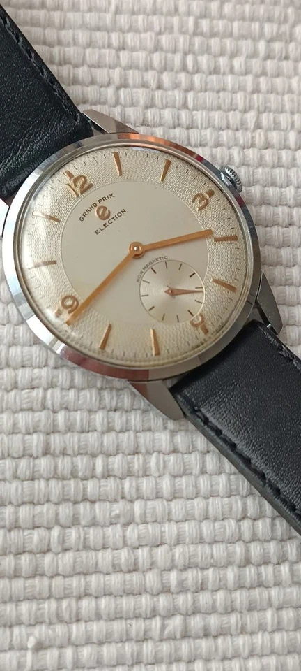 GROSSES 37,5 MM WAHL GRAND PRIX KALIBER 805 STRUKTURIERTES ZIFFERBLATT SCHWEIZER HANDAUFZUG UM 1950 - Bild 2 von 4