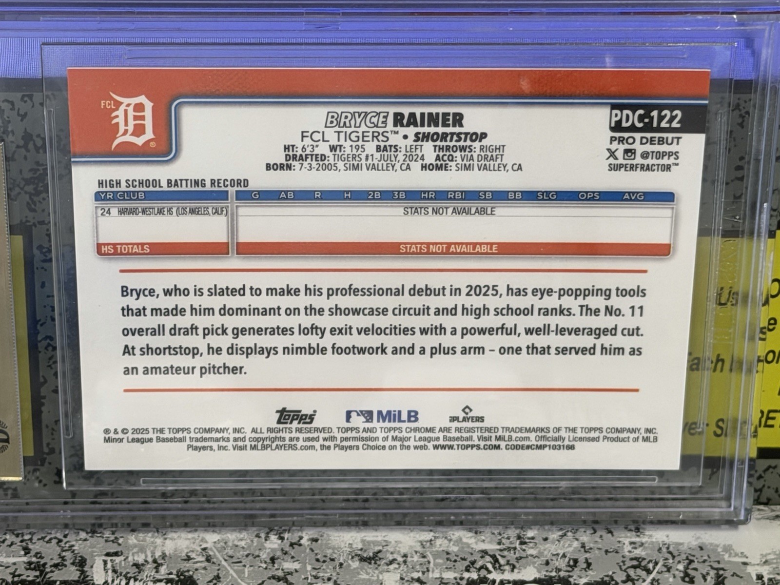 2025 Topps Pro Debut Chrome Bryce Rainer #PDC122 Superfractor 1/1 BGS 9.5 GEM MT view 6
