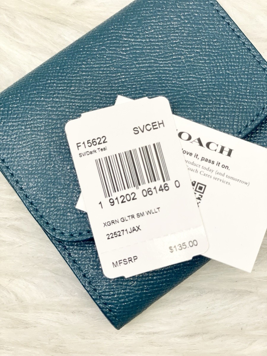 NWT COACH Small Snap Wallet in Glitter Crossgrain Leather in Dark