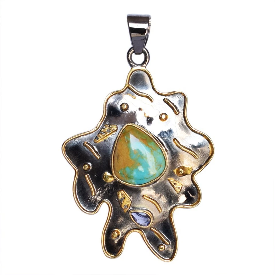 Gemma Arizona Turchese Iolite Argento Sterling 925 Pendente Look PESCE Gioielli - Immagine 2 di 4