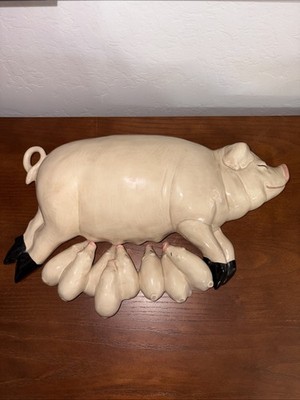 Vintage Pig Family Figurine Set - Mother Sow with Nursing Piglets