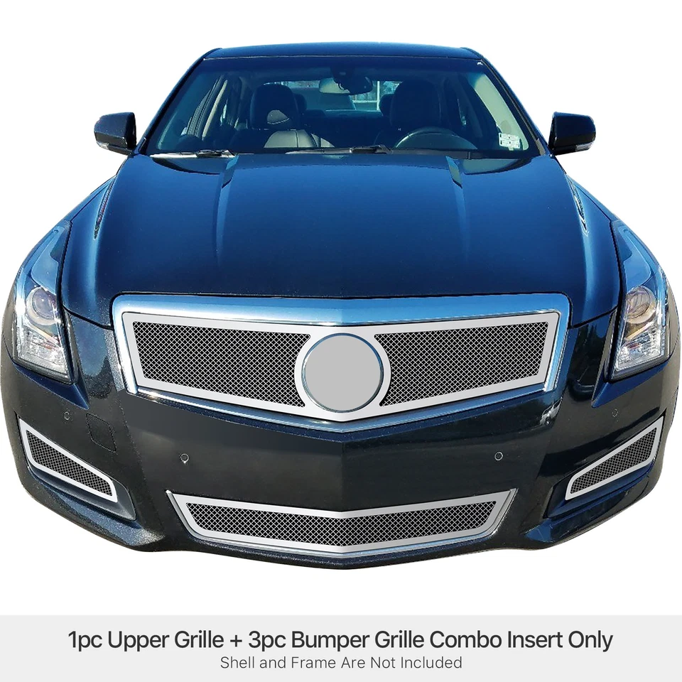 Combo de rejilla de malla de acero inoxidable con cubierta de luz antiniebla para Cadillac ATS 2013-2014 Foto 3 de 4