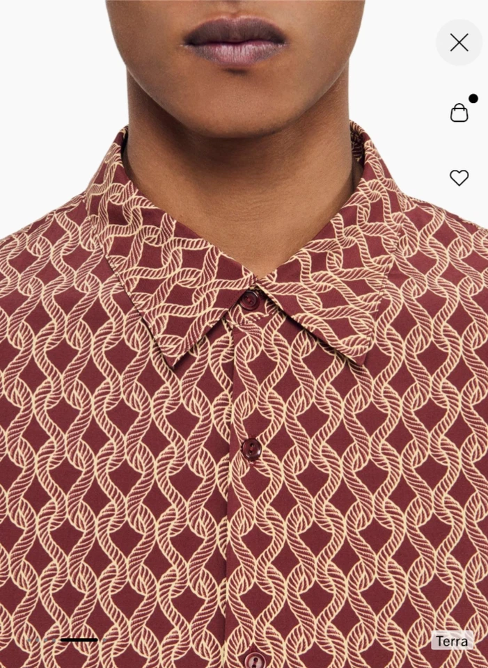 Sandro Rope Print Print Short Sleeve Button Up Shirt Men’s Size Small NWT - Image 3 of 4