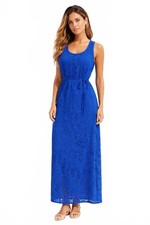 Madison Leigh Blue Lace Cutout Belted Maxi Dress S Elegant Fitted Lined