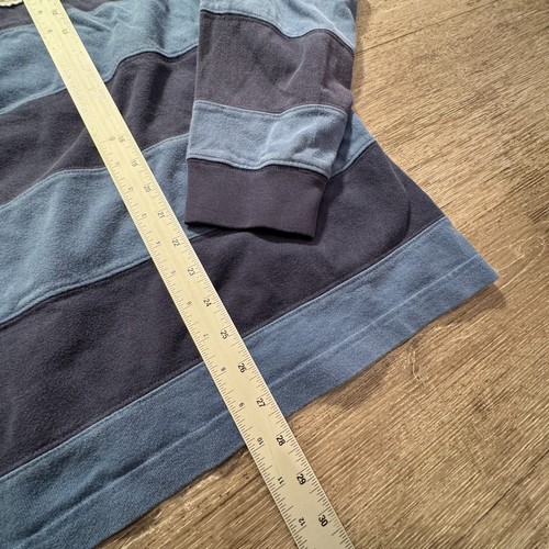 LL Bean Rugby Shirt Mens Large Blue Stripe Rubber Buttons Heavy 100% Cotton #12 - Picture 6 of 8