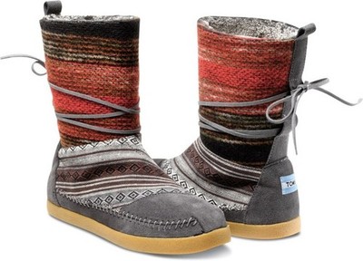 TOMS Nepal Suede Leather Lined Tall Booties Boots Boho Hippie MULTI Sz 7