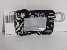 Vera Bradley Zip Id Case Paisley Noir Key Ring Fabric Black Gray White