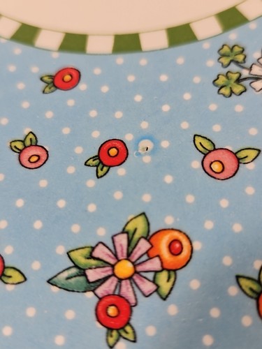 Vtg Mary Engelbreit Cake Stand 10" White Blue Floral Polka Dot Ceramic - Picture 7 of 18