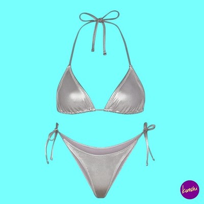 EVELUST Damen Micro Bikini Set Metallic Silver, glänzend, UK XL | EU 44 | US 12