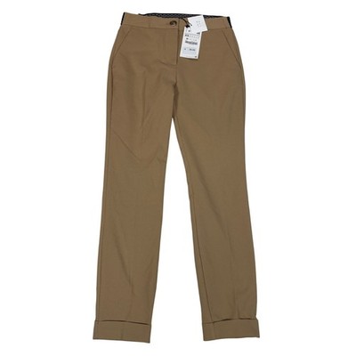Zara Womens Camel Tan Tailored Cuffed Trousers Gold Crest Button XS 1608/030/704