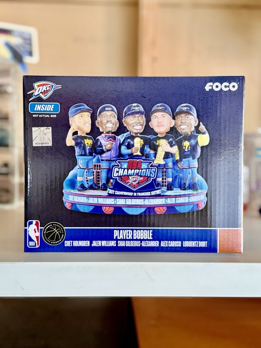 ファングッズ NBA MINI BIG HEADS BOBBLE Oklahoma City Thunder 2025 NBA Champions Mini Bobblehead Scene