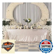 Poise3EHome Champagne Sequin Tablecloth 90x156" Rectangle Sparkly Wedding Party