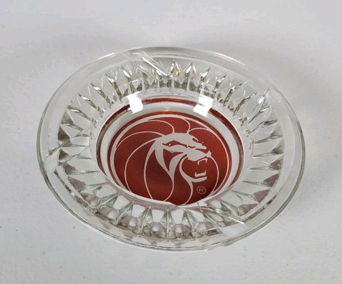 Vintage MGM Grand Hotel Casino Glass Ashtray Clear Lion Logo Las Vegas #U - Picture 2 of 7