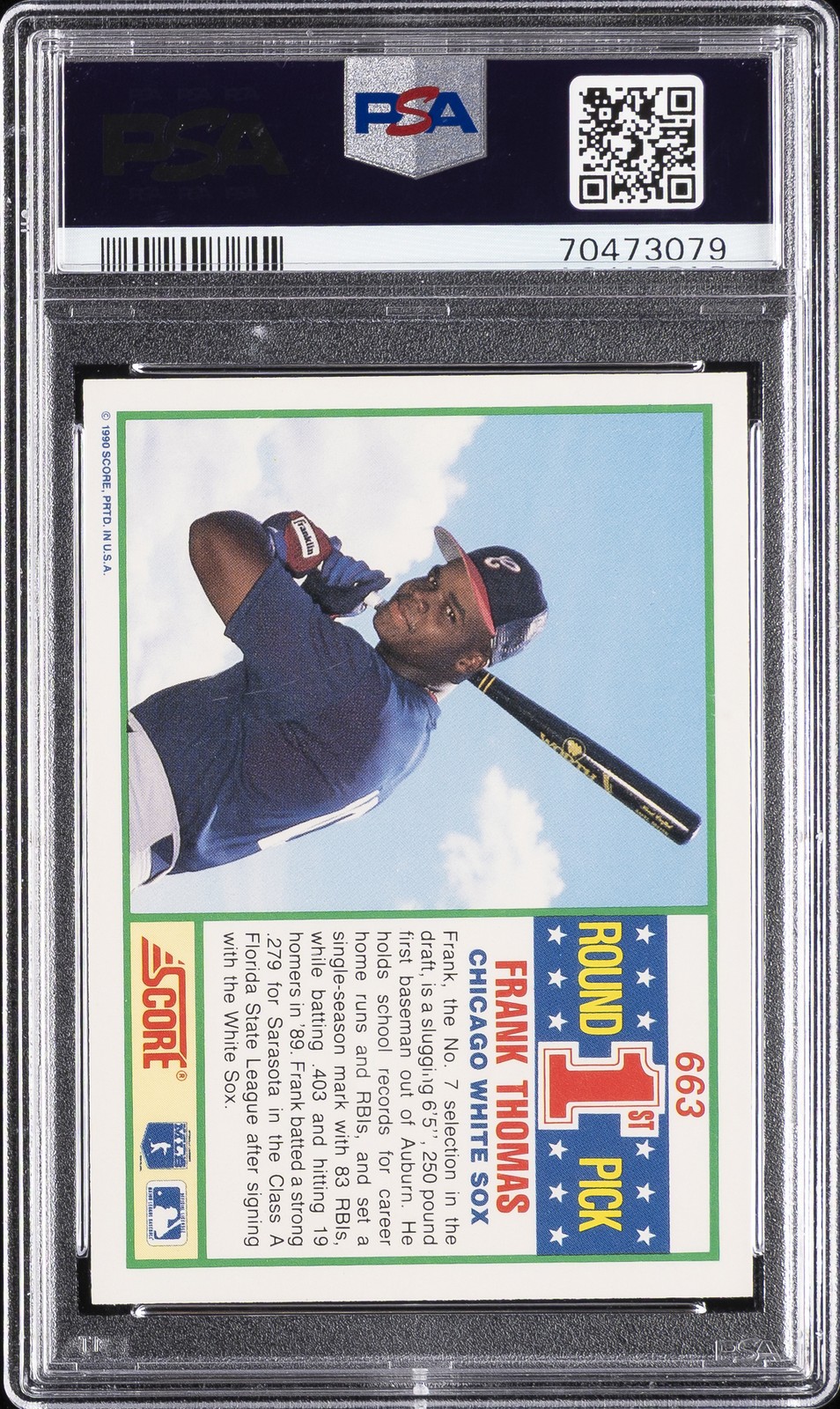 1990 SCORE #663 FRANK THOMAS ROOKIE RC PSA 10 view 2