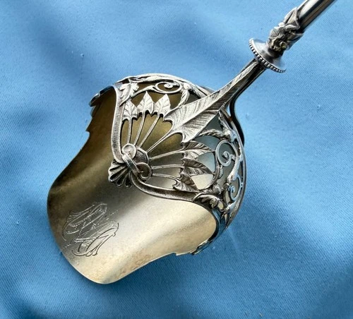 Gorham Sterling Hooded Scoop Gold Wash Applied Leaves & Vine 11 In Mono 95.5 Gr