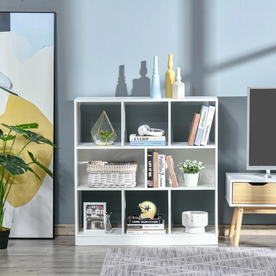 HOMCOM Mobile Libreria Portaoggetti a 3 Livelli e 8 Ripiani in MDF Bianco - Immagine 2 di 4