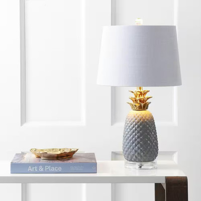 Pineapple 23 In. Gray/Gold Ceramic Table Lamp Free Shipping New