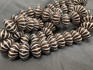8mm Wood Weeds - Rondelle Shaped, Brown White Stripe, Lightweight, 51 Ct, 15”