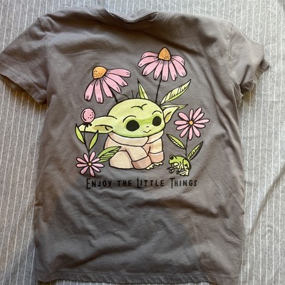 Star Wars Mandalorian Grogu Baby Yoda Enjoy the Little Things T-Shirt Retro Gray