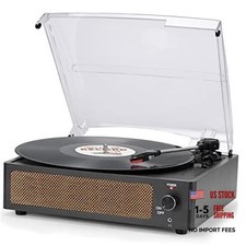 Vinyl Record Player with Speakers Vintage Turntable for Vinyls Records Black