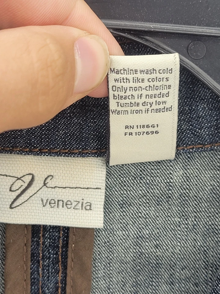 Chaqueta de mezclilla Venezia para mujer 18/20 vintage años 90 oscuro desteñido lavado abotonado Boho Y2K Foto 4 de 4