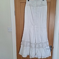 New Ladies Mango White Cotton Lace Maxi Skirt Size 10 Summer Occasion Skirt
