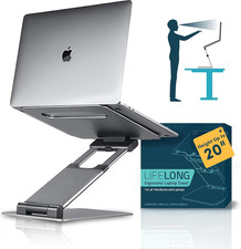 Aluminum Adjustable Laptop Stand Extra Tall 20 Inch Grey Portable Foldable Desk