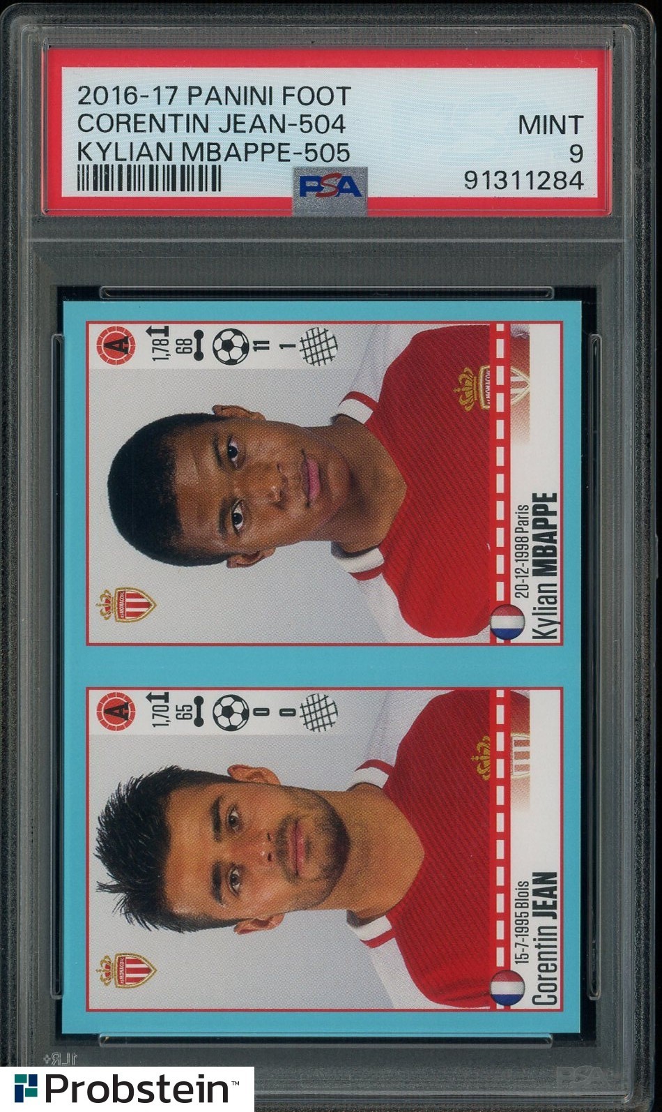 2016-17 Panini Foot Soccer Kylian Mbappe RC Rookie Corentin Jean PSA 9 MINT view 3