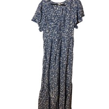 Gap Ruched V-Neck Maxi Dress L Blue CottageCore Milkmaid Floral Country NWT $70