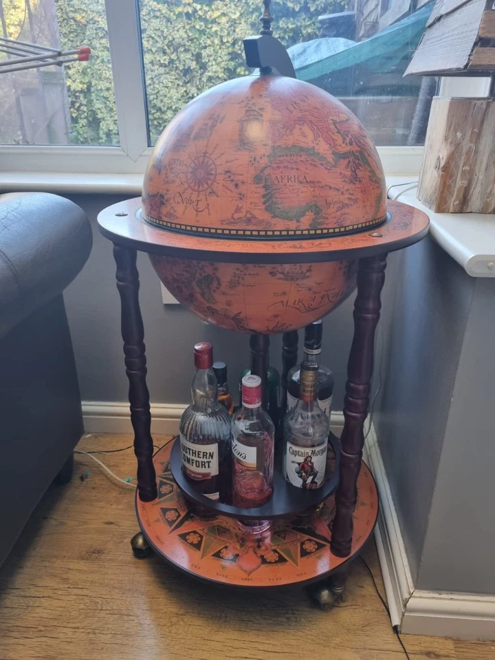 Vintage Wine Bar Antique Globe Drinks Minibar Trolley Cabinet Home itzcominghome - Image 3 of 4