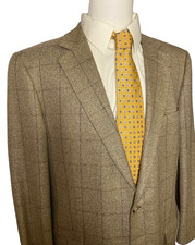 Ermenegildo Zegna Soft Blazer 46L Tan Taupe Silk Wool Windowpane Sport Coat MINT