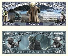 Star Wars Jedi Yoda Million Dollar Bill Funny Money $ Novelty Note + FREE SLEEVE
