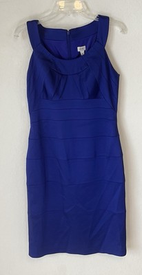 Cache Royal Blue Layered Bodycon Business Cocktail Stretch Dress Lined Size 10