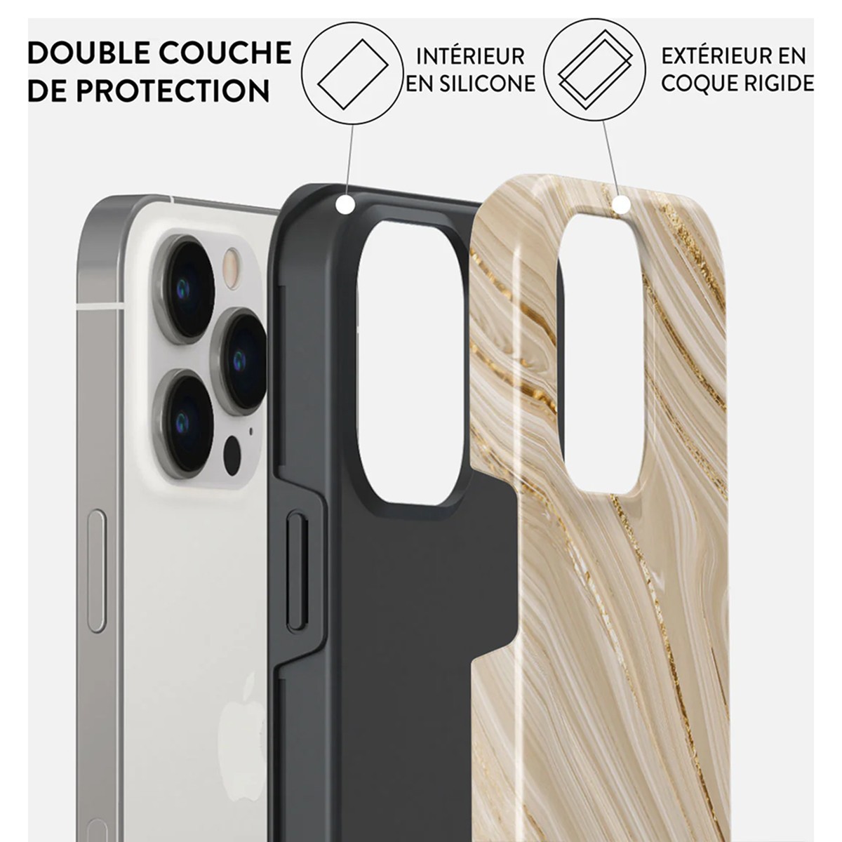 Coque iPhone 14 Pro Max Burga Full Glam beige protection antichoc - 3