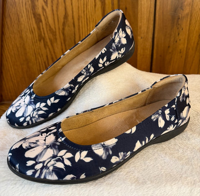 Naturalizer Flexy Womens Ballet Flats Blue White Floral Print Size 9.5