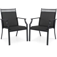 Patio Chairs Set of 2 w/ All Weather Breathable Fabric High Backrest Blue