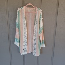 Pol Stripe Pattern Open Cardigan Size M Women Boho Preppy Long Sleeve