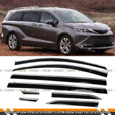 FOR 21-2025 TOYOTA SIENNA 8PC SET CHROME TRIM WINDOW VISOR RAIN GUARD DEFLECTOR
