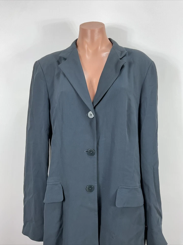 Blazer DKNY Vintage Plumero Largo Color Carbón Talla 14 Foral Gasa Gabardina Foto 3 de 4