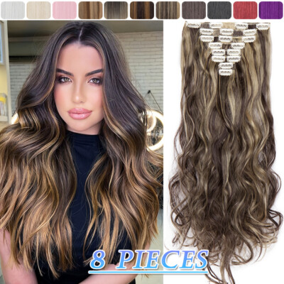 Long Wavy Clip In 8pcs Hair Extensions Thick Full Head Hair Piece