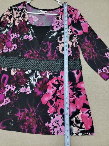 Cintura CHRISTOPHER & BANKS donna XL top nero viola floreale intrecciata ecopelle - Foto 5 di 6